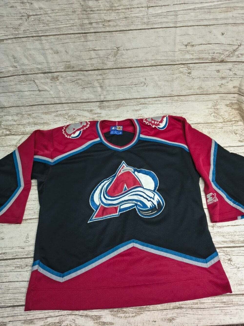 Vintage Colorado Avalanche Starter Hockey Jersey Burgundy Blue Size Large
